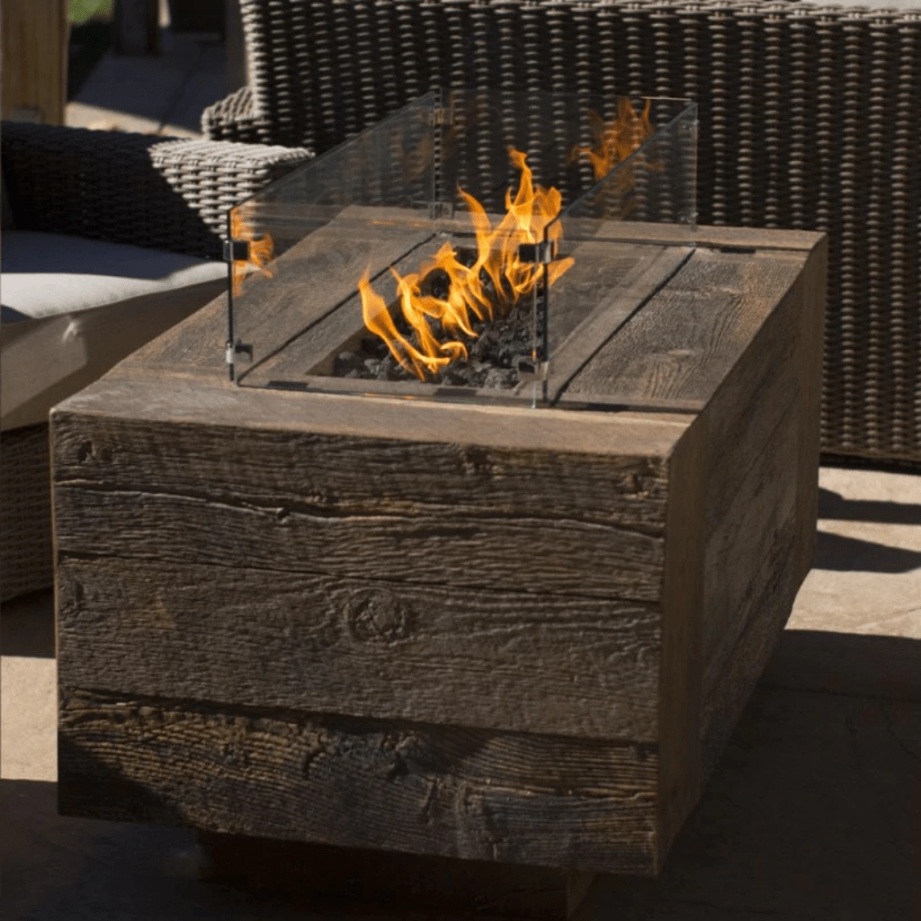 The Outdoor Plus Catalina 108" GFRC Wood Grain Concrete Rectangle 110V Electronic Ignition Gas Fire Pit OPT-CTL108EKIT