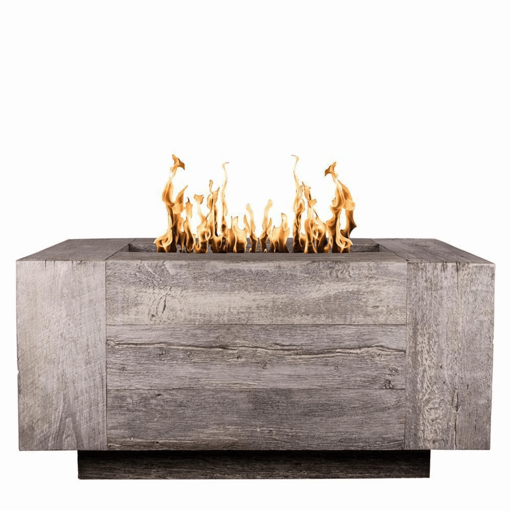 The Outdoor Plus Catalina 108" GFRC Wood Grain Concrete Rectangle 110V Electronic Ignition Gas Fire Pit OPT-CTL108EKIT
