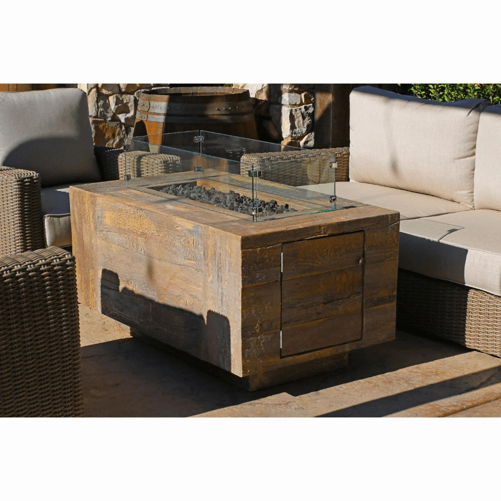 The Outdoor Plus Catalina 108" GFRC Wood Grain Concrete Rectangle Flame Sense with Spark Igniter Gas Fire Pit OPT-CTL108FSEN