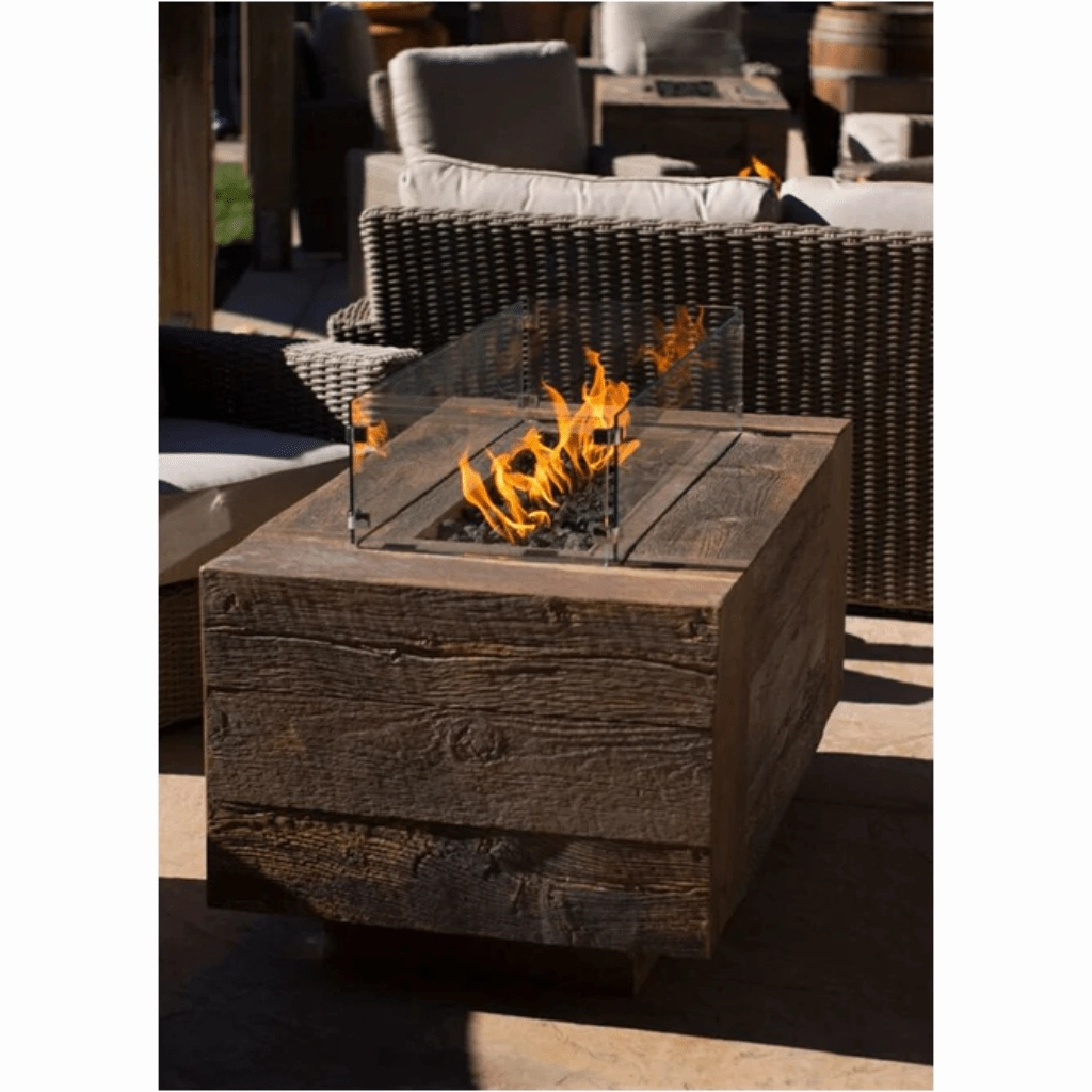 The Outdoor Plus Catalina 108" GFRC Wood Grain Concrete Rectangle Flame Sense with Spark Igniter Gas Fire Pit OPT-CTL108FSEN