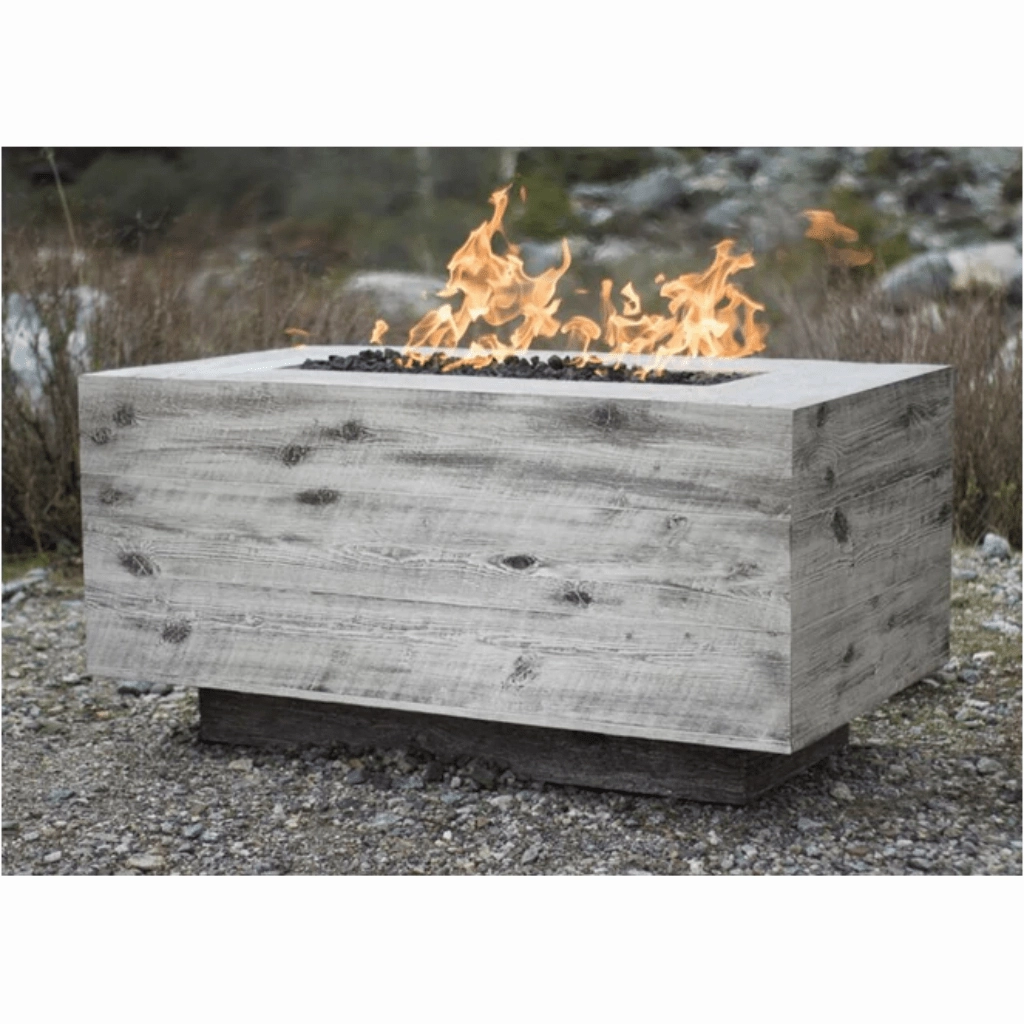 The Outdoor Plus Catalina 108" GFRC Wood Grain Concrete Rectangle Flame Sense with Spark Igniter Gas Fire Pit OPT-CTL108FSEN