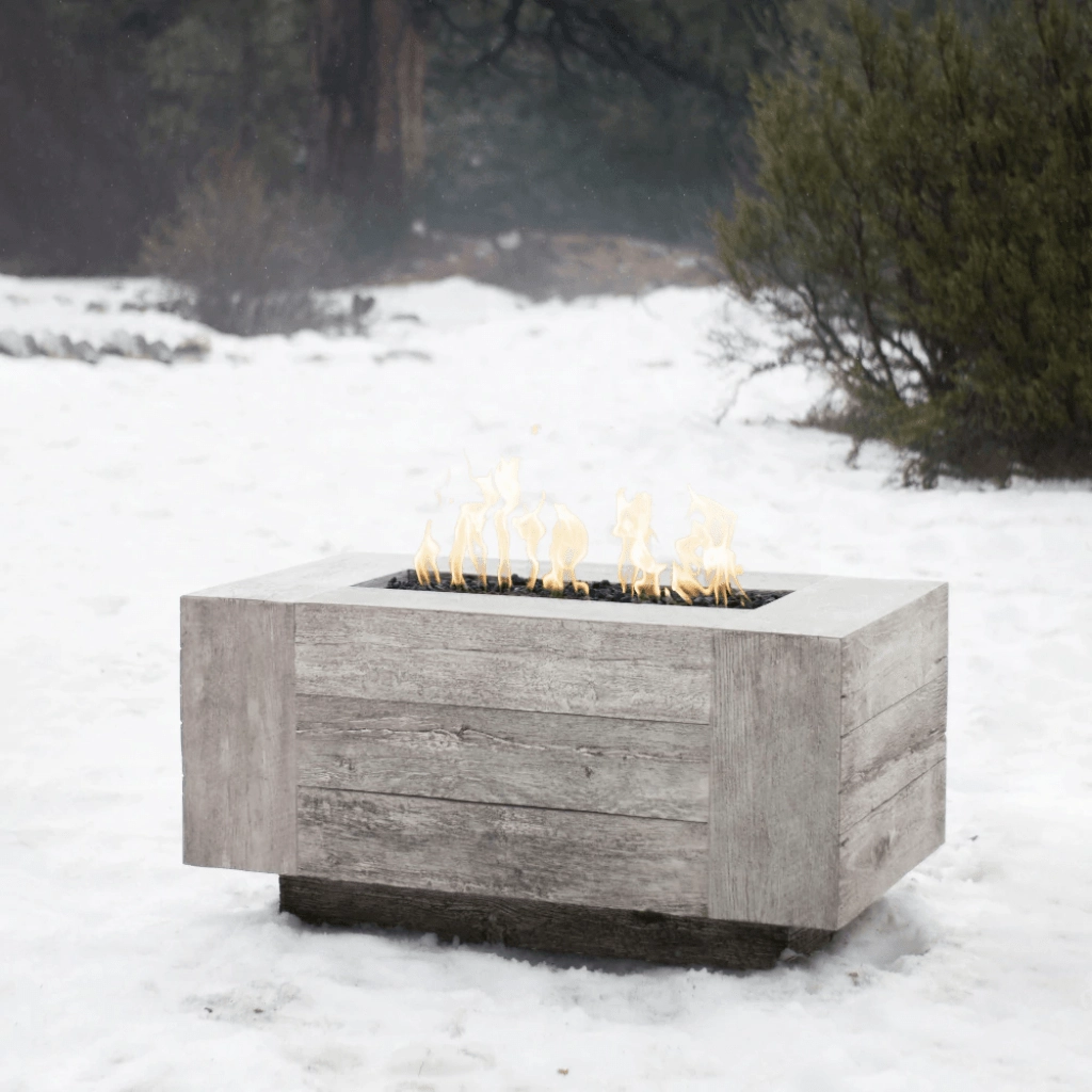 The Outdoor Plus Catalina 108" GFRC Wood Grain Concrete Rectangle Flame Sense with Spark Igniter Gas Fire Pit OPT-CTL108FSEN