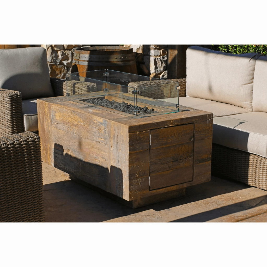 The Outdoor Plus Catalina GFRC 120" 12V Electronic Ignition Wood Grain Concrete Rectangle Gas Fire Pit OPT-CTL120E12V