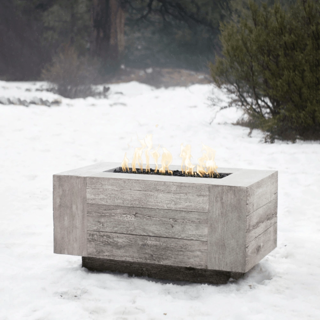 The Outdoor Plus Catalina GFRC 120" 12V Electronic Ignition Wood Grain Concrete Rectangle Gas Fire Pit OPT-CTL120E12V