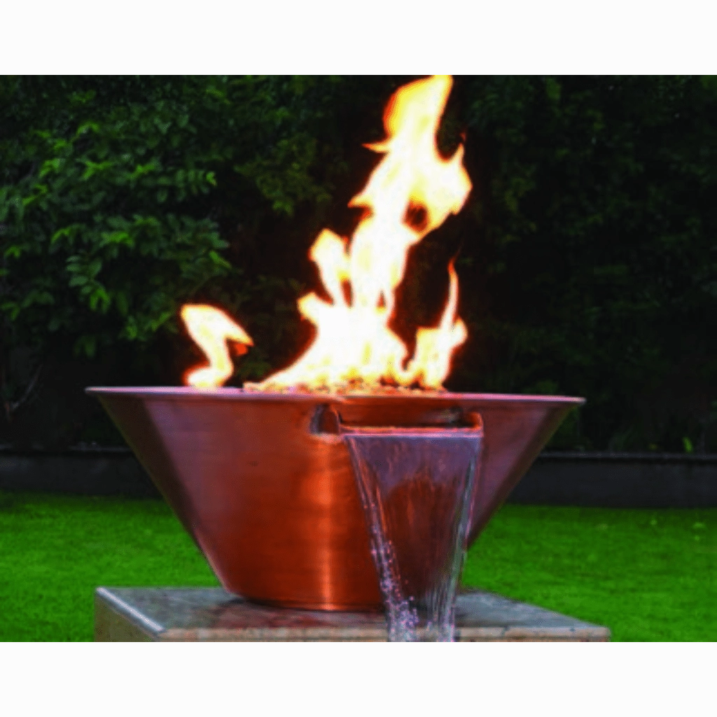 The Outdoor Plus Cazo 24" Match Lit Hammered Copper Round Fire & Water Bowl OPT-101-24NWCB