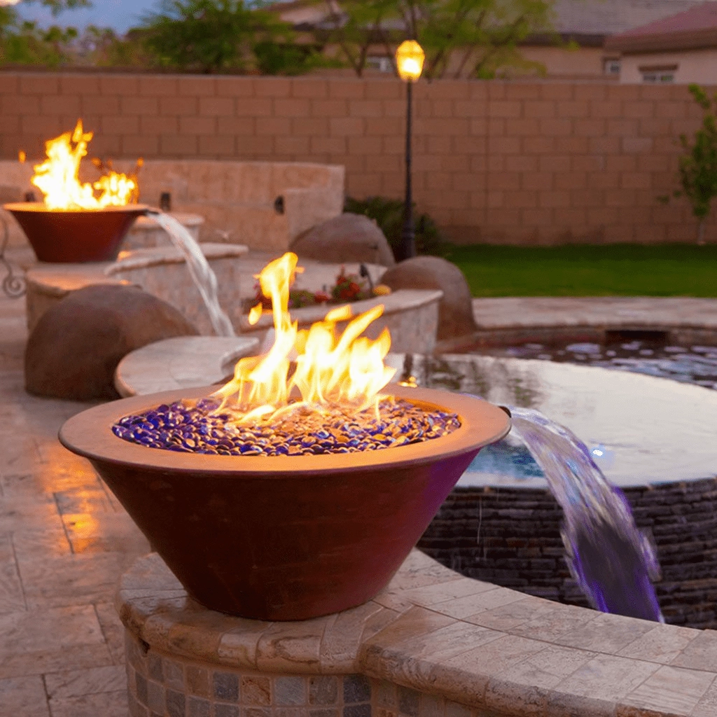 The Outdoor Plus Cazo 30" Powder Coated Steel Round Match Lit Fire & Water Bowl OPT-R30PCFW