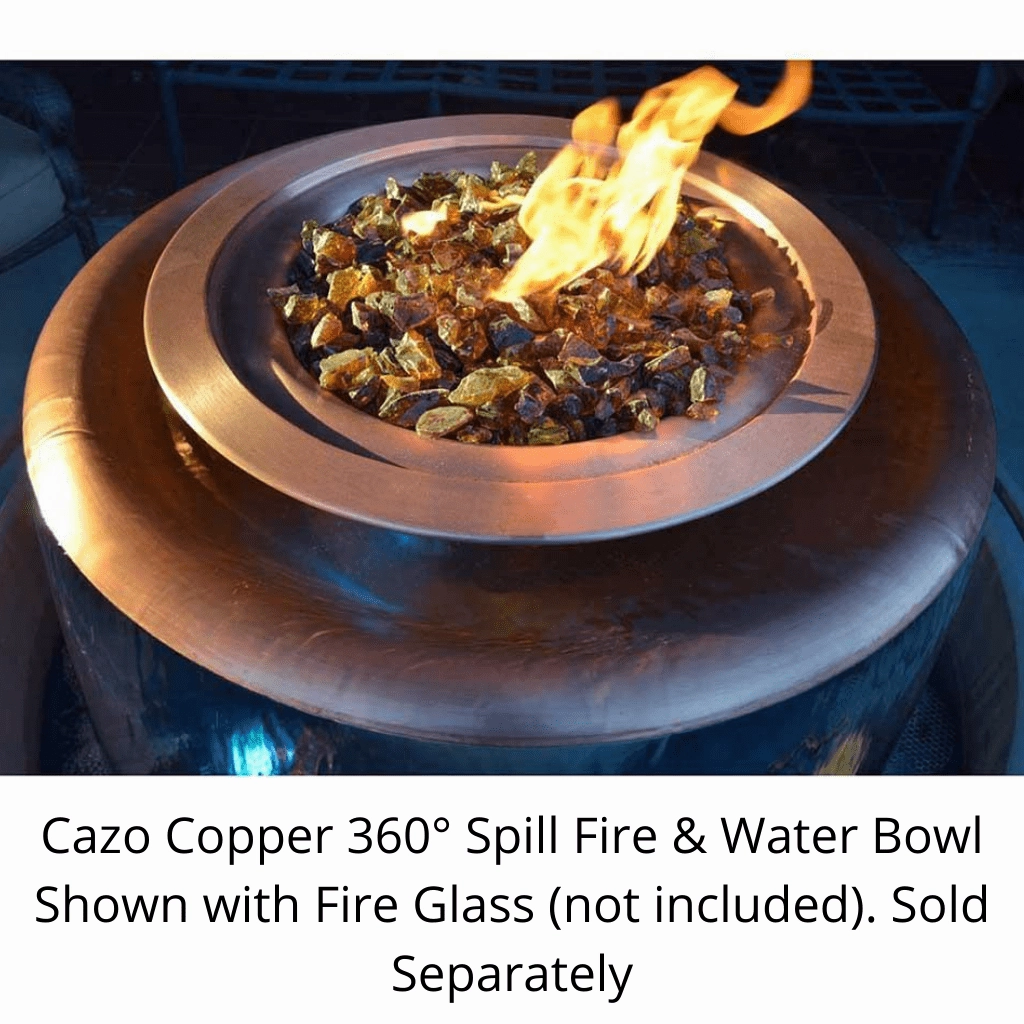 The Outdoor Plus Cazo 36 Hammered Copper 360 Spill Round 12V Electronic Ignition Fire & Water Bowl OPT-36FW360E12V