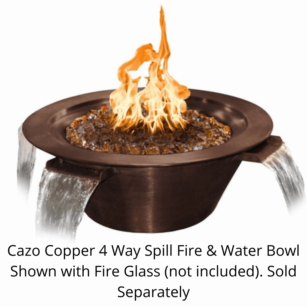 The Outdoor Plus Cazo 36" Hammered Copper 4 Way Spill Round 12V Electronic Ignition Fire & Water Bowl OPT-4W36E12V