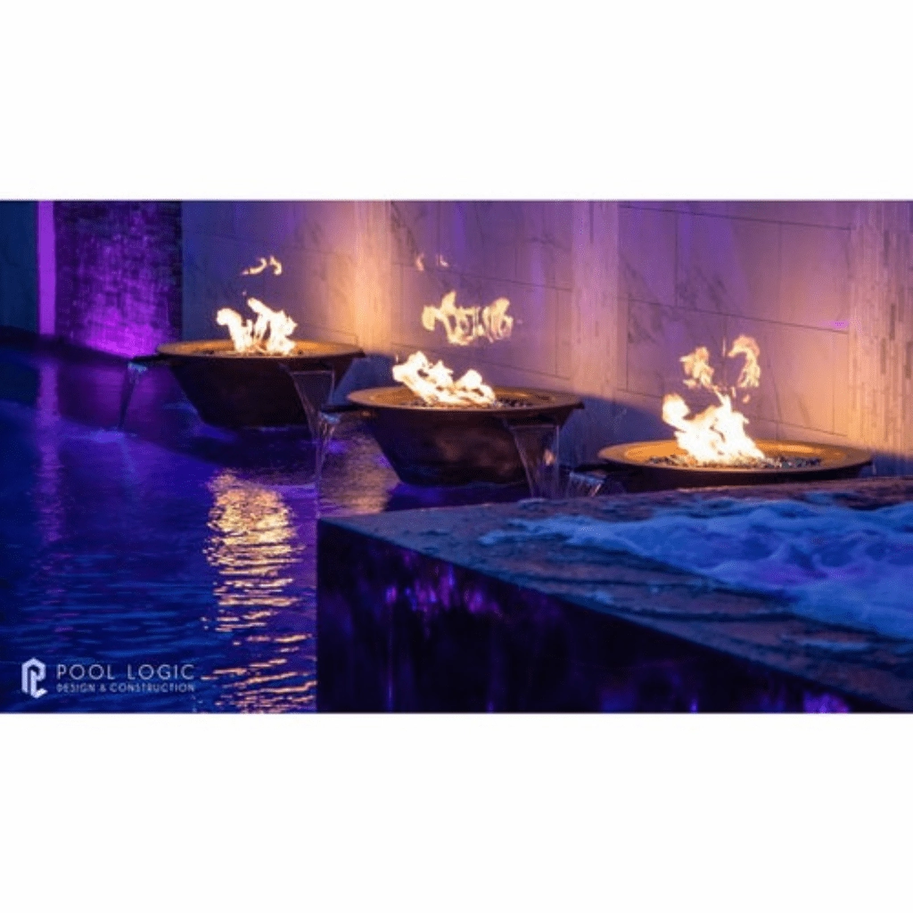 The Outdoor Plus Cazo 36" Hammered Copper 4 Way Spill Round 12V Electronic Ignition Fire & Water Bowl OPT-4W36E12V
