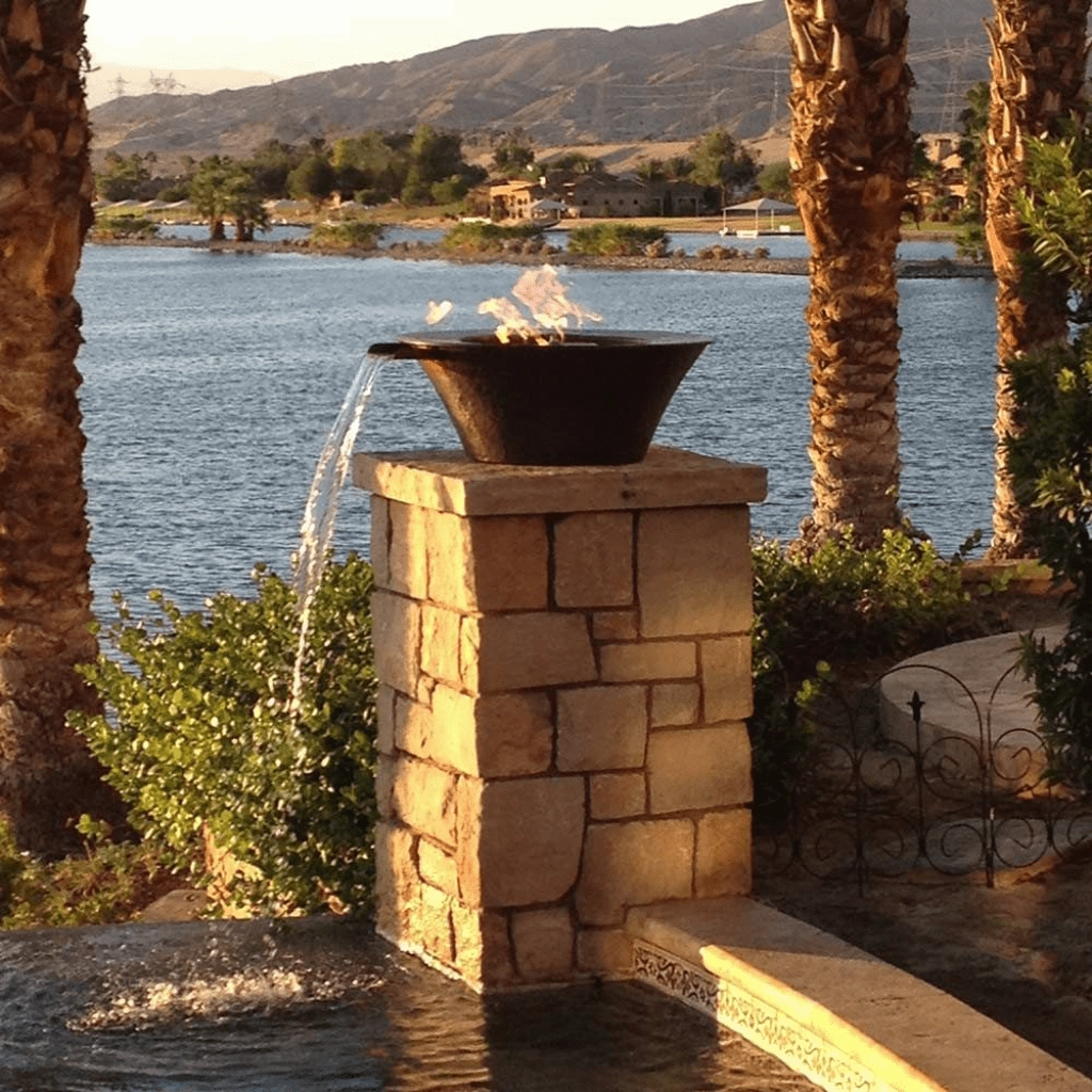 The Outdoor Plus Cazo 36" Powder Coated Steel Round 12V Electronic Ignition Fire & Water Bowl OPT-R36PCFWE12V
