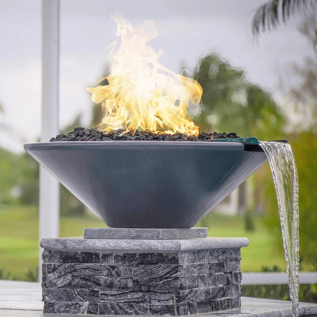 The Outdoor Plus Cazo GFRC 31" Match Lit Concrete Round Fire & Water Bowl OPT-31RFW
