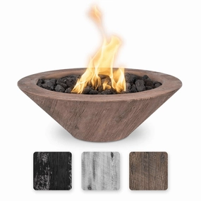 The Outdoor Plus Cazo GFRC 32" Wood Grain Concrete Round 12V Electronic Ignition Fire Bowl OPT-32RWGFOE12Vportable outdoor fire pit with lid