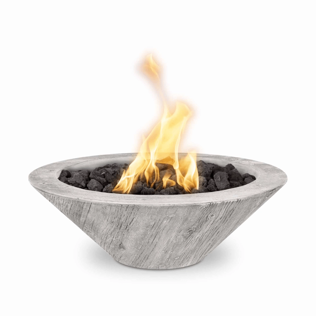 The Outdoor Plus Cazo GFRC 32" Wood Grain Concrete Round Match Lit Fire Bowl OPT-32RWGFO