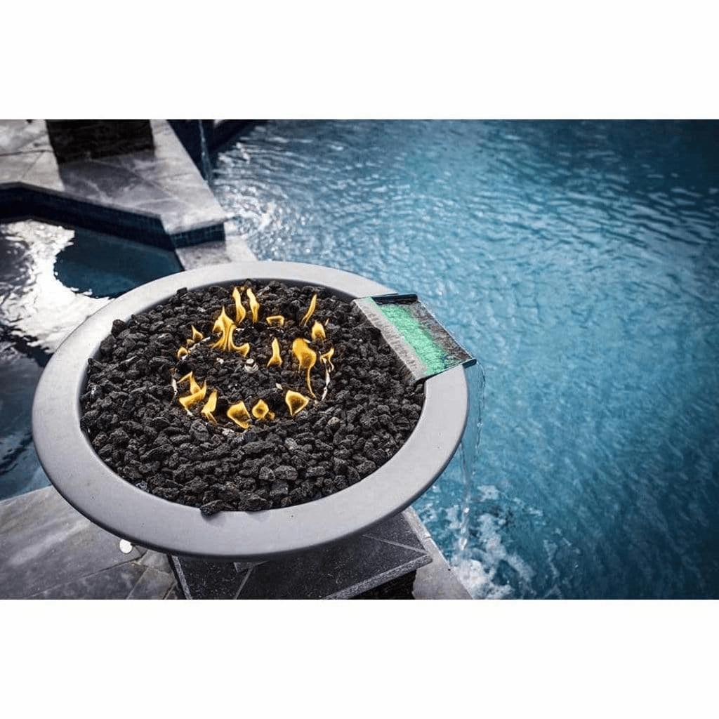 The Outdoor Plus Cazo GFRC 36" 12V Electronic Ignition Concrete Round Fire & Water Bowl OPT-36RFWE12V