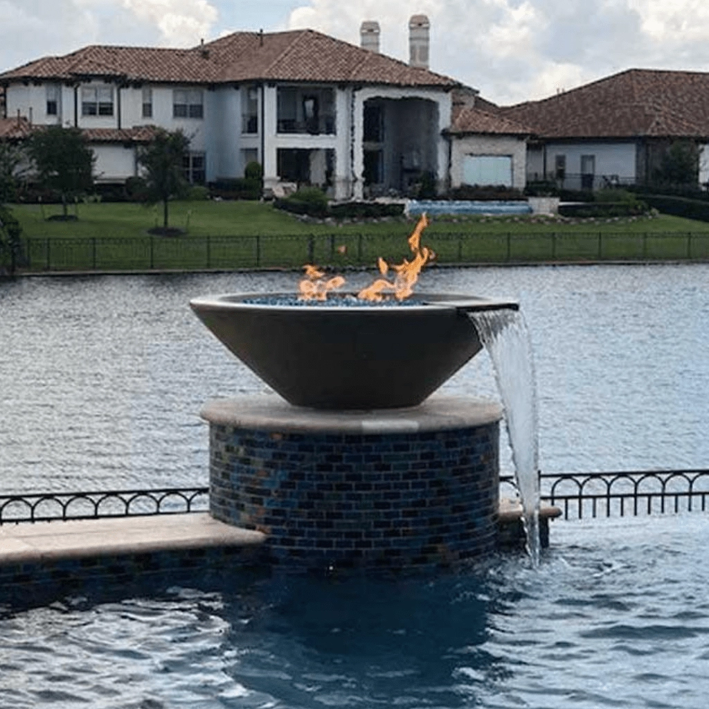 The Outdoor Plus Cazo GFRC 48" Match Lit Concrete Round Fire & Water Bowl OPT-48RFW