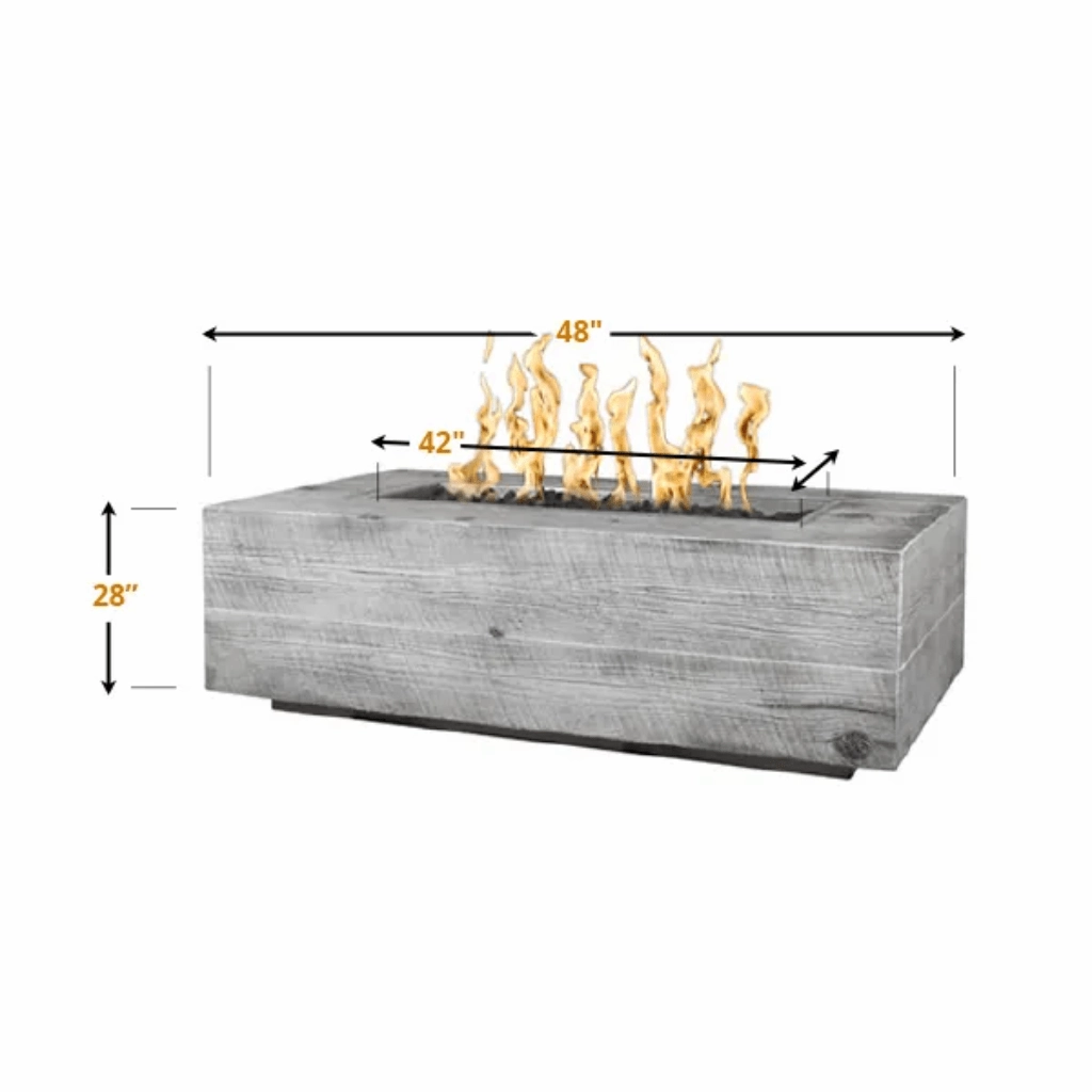 The Outdoor Plus Coronado 48" GFRC Wood Grain 12V Electronic Ignition Concrete Rectangle Gas Fire Pit OPT-COR48E12V