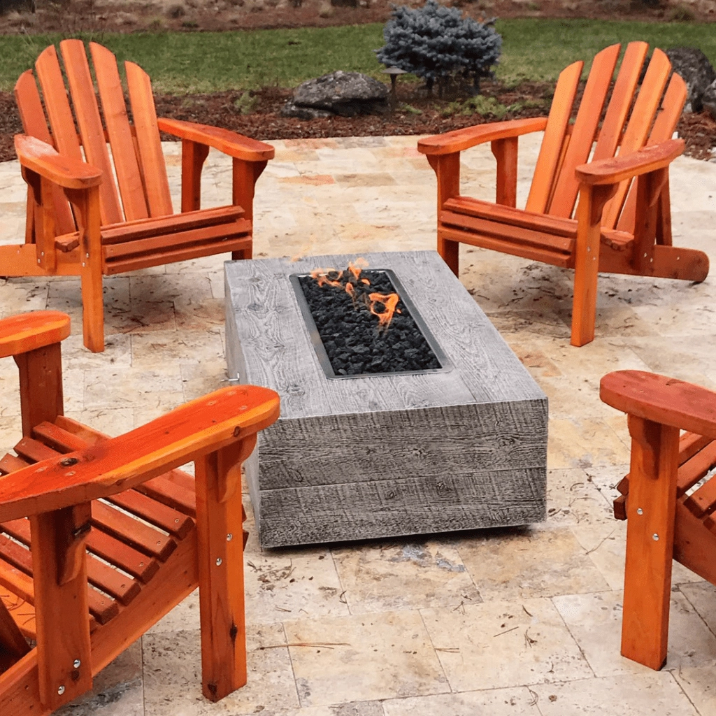 The Outdoor Plus Coronado 48" GFRC Wood Grain 12V Electronic Ignition Concrete Rectangle Gas Fire Pit OPT-COR48E12V