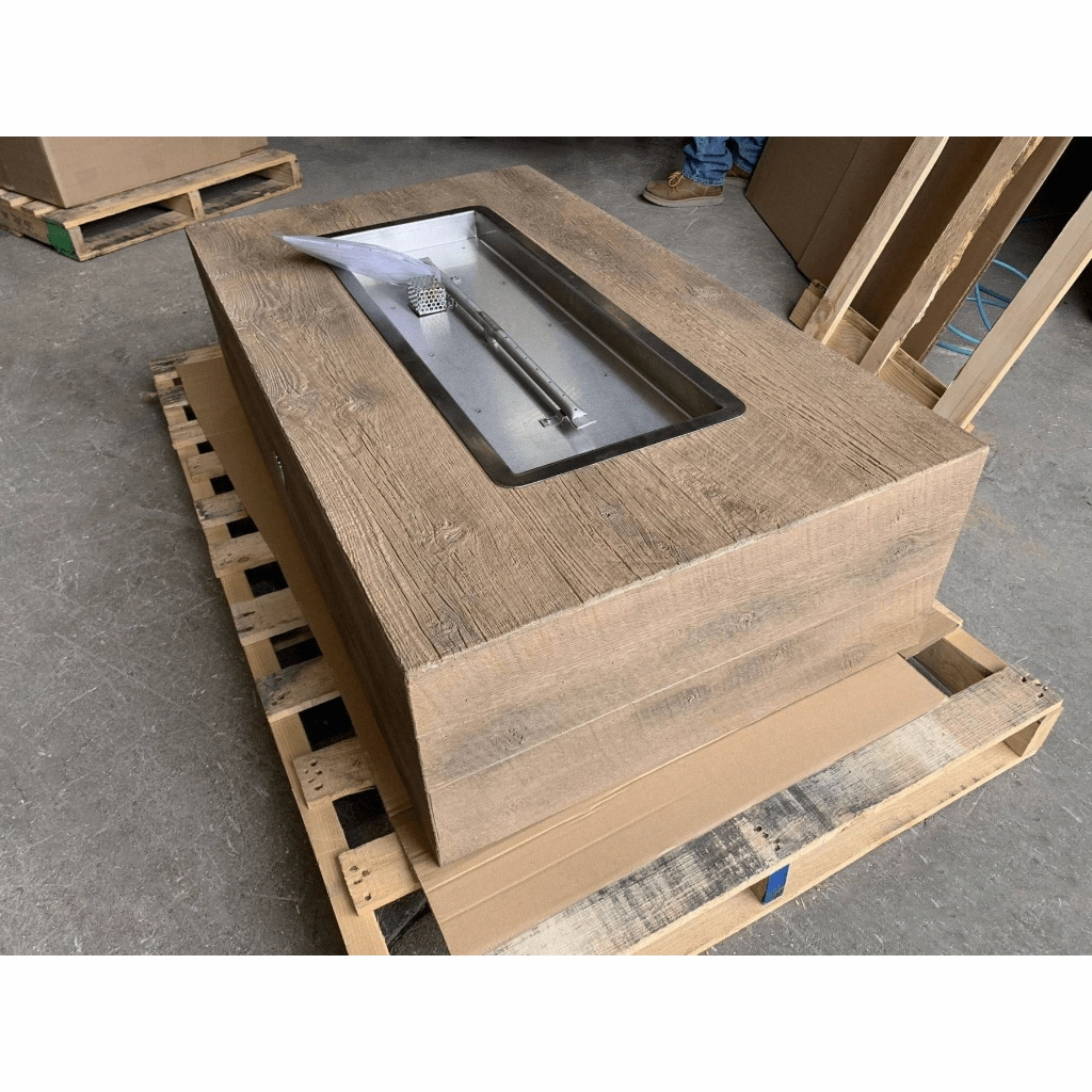 The Outdoor Plus Coronado 48" GFRC Wood Grain 12V Electronic Ignition Concrete Rectangle Gas Fire Pit OPT-COR48E12V