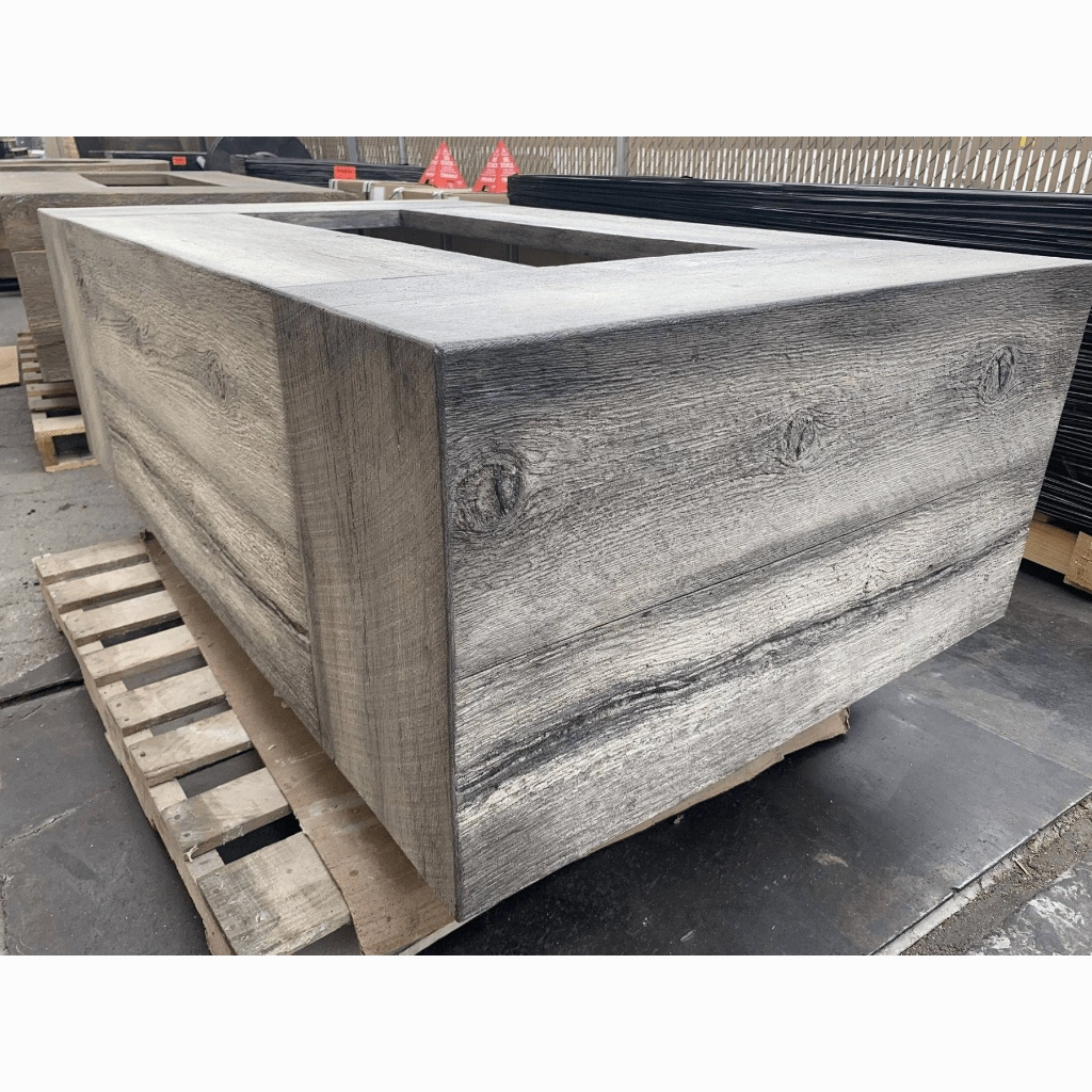 The Outdoor Plus Coronado 48" GFRC Wood Grain 12V Electronic Ignition Concrete Rectangle Gas Fire Pit OPT-COR48E12V