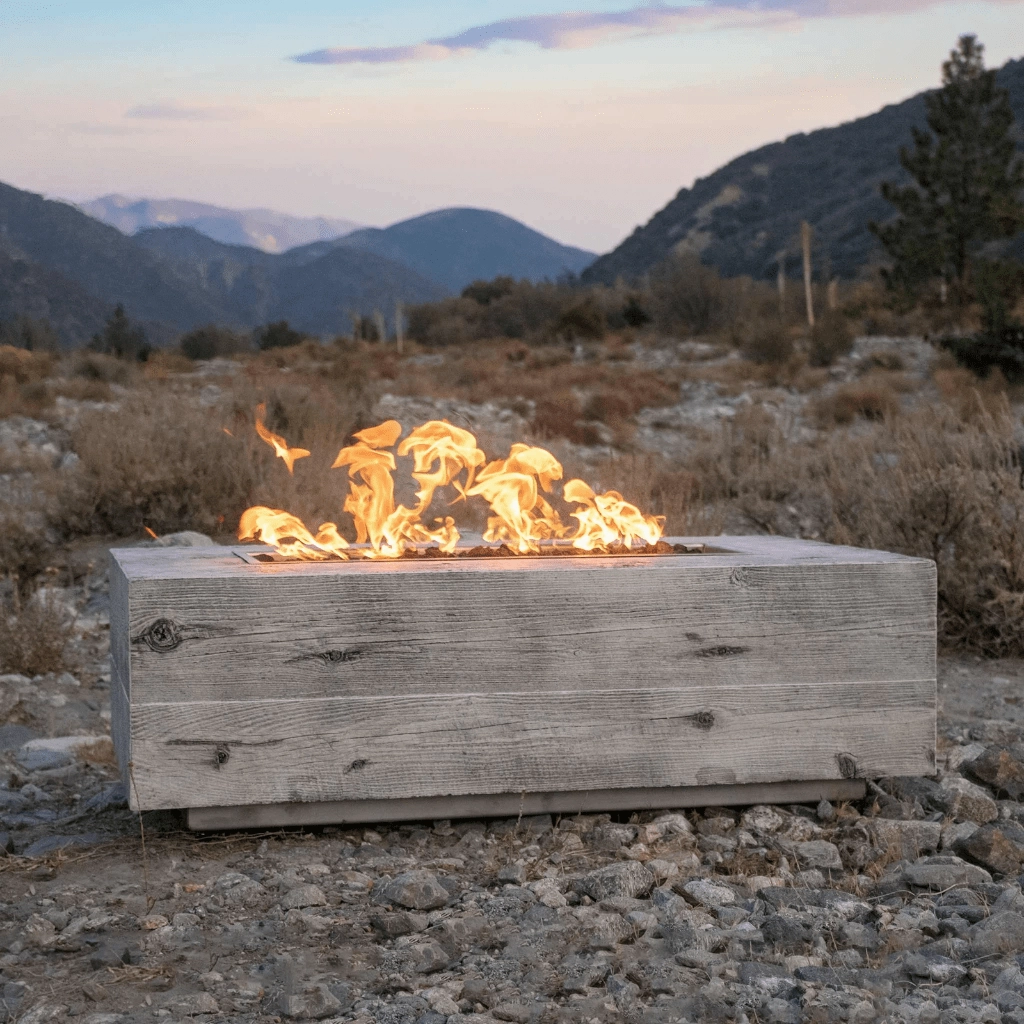 The Outdoor Plus Coronado 48" GFRC Wood Grain Flame Sense with Spark Igniter Concrete Rectangle Gas Fire Pit OPT-COR48FSEN