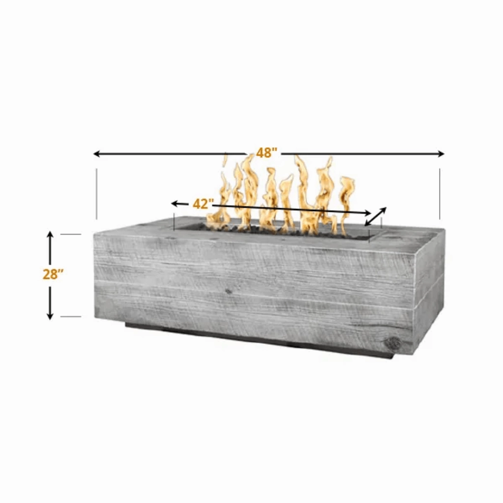 The Outdoor Plus Coronado 48" GFRC Wood Grain Flame Sense with Spark Igniter Concrete Rectangle Gas Fire Pit OPT-COR48FSEN