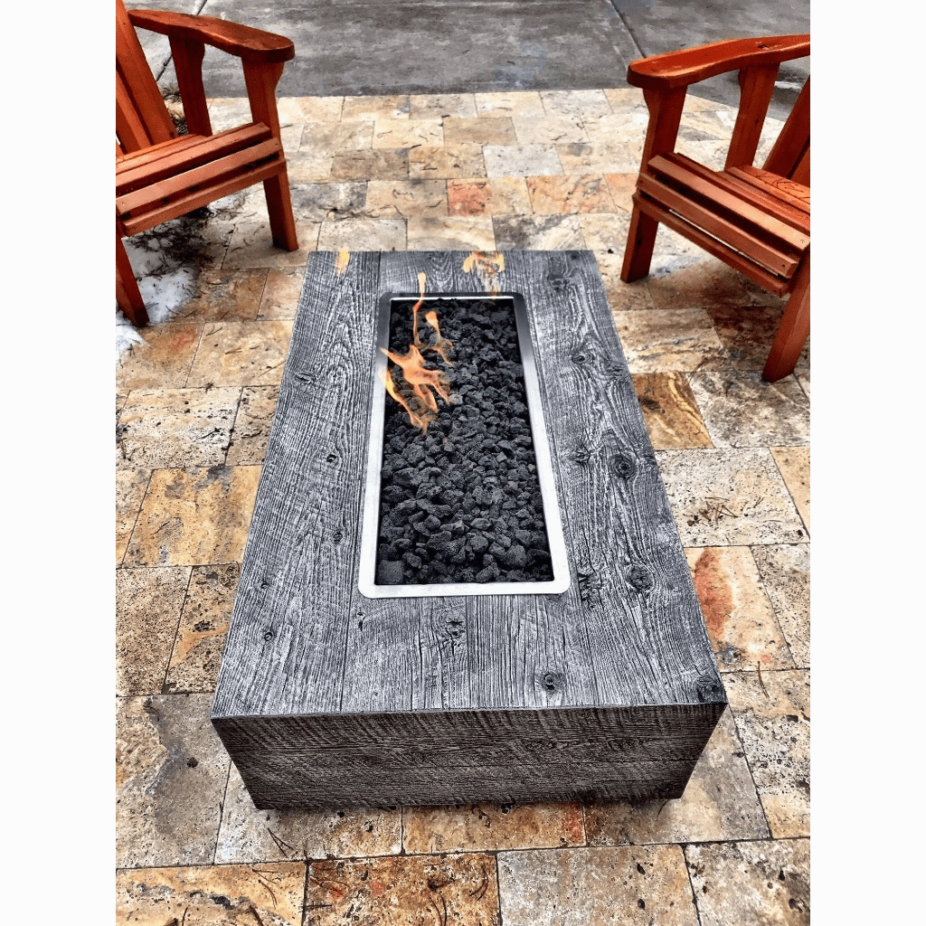 The Outdoor Plus Coronado 48" GFRC Wood Grain Flame Sense with Spark Igniter Concrete Rectangle Gas Fire Pit OPT-COR48FSEN