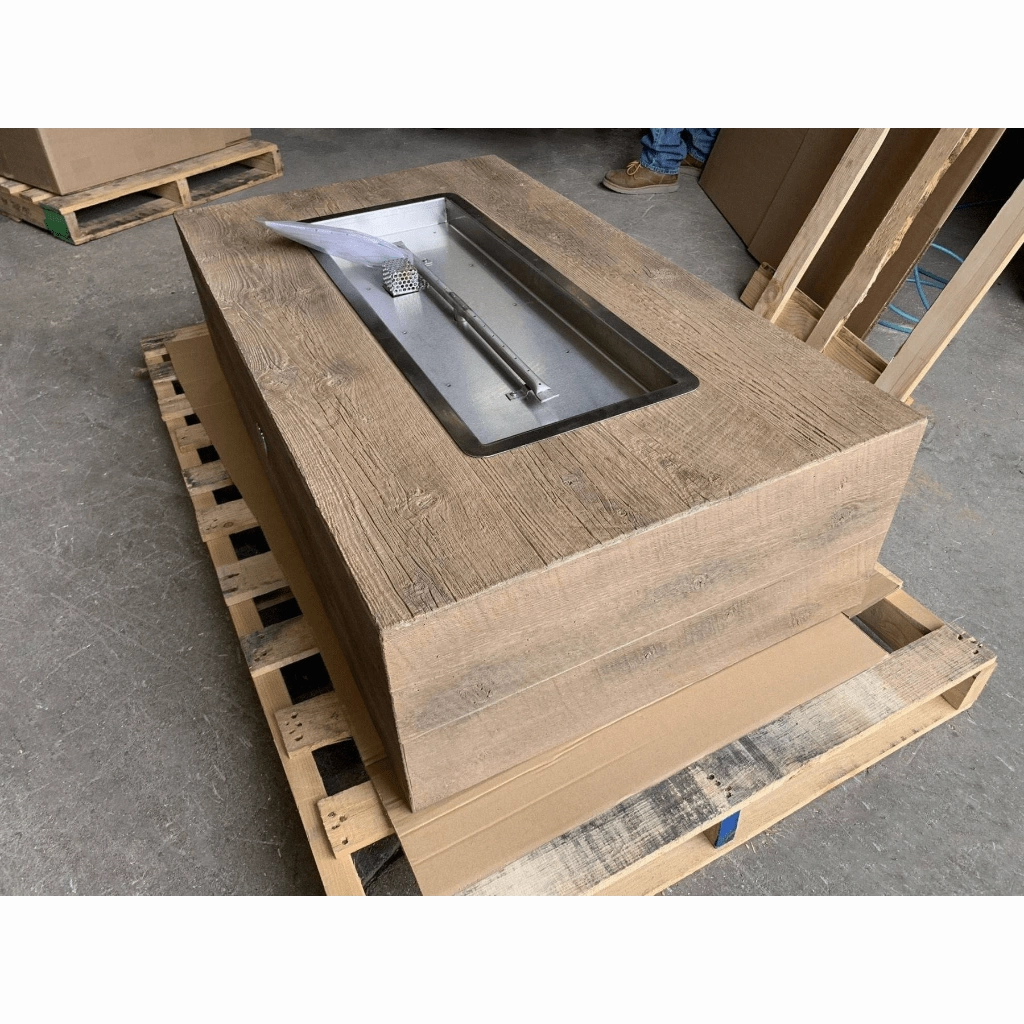 The Outdoor Plus Coronado 48" GFRC Wood Grain Flame Sense with Spark Igniter Concrete Rectangle Gas Fire Pit OPT-COR48FSEN