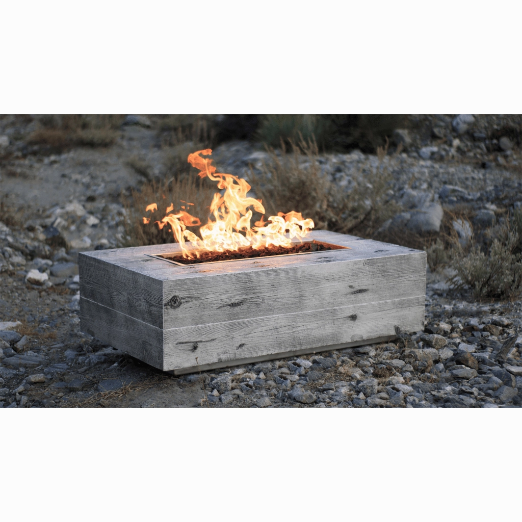 The Outdoor Plus Coronado 48" GFRC Wood Grain Flame Sense with Spark Igniter Concrete Rectangle Gas Fire Pit OPT-COR48FSEN
