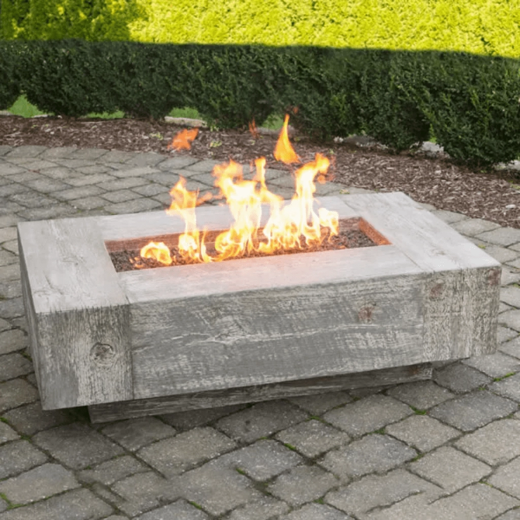 The Outdoor Plus Coronado 60" GFRC Wood Grain Match Lit Concrete Rectangle Gas Fire Pit OPT-COR60