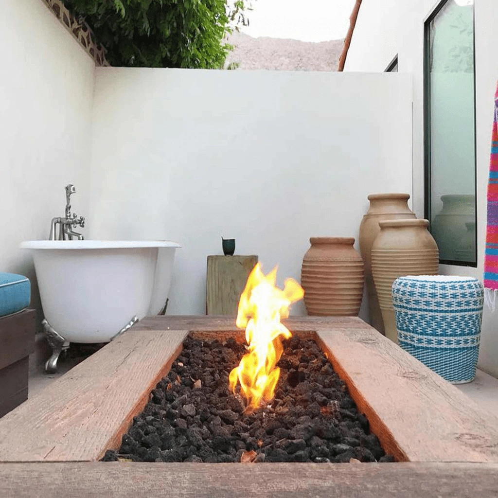 The Outdoor Plus Coronado 60" GFRC Wood Grain Match Lit Concrete Rectangle Gas Fire Pit OPT-COR60