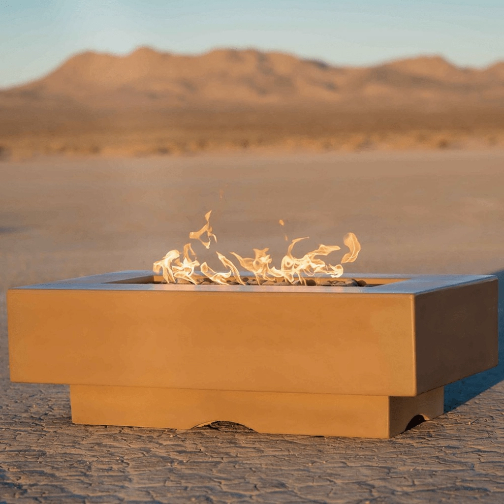 The Outdoor Plus Del Mar GFRC 60" Match Lit with Flame Sense Concrete Rectangle Fire Pit Table OPT-DEL6028FSML