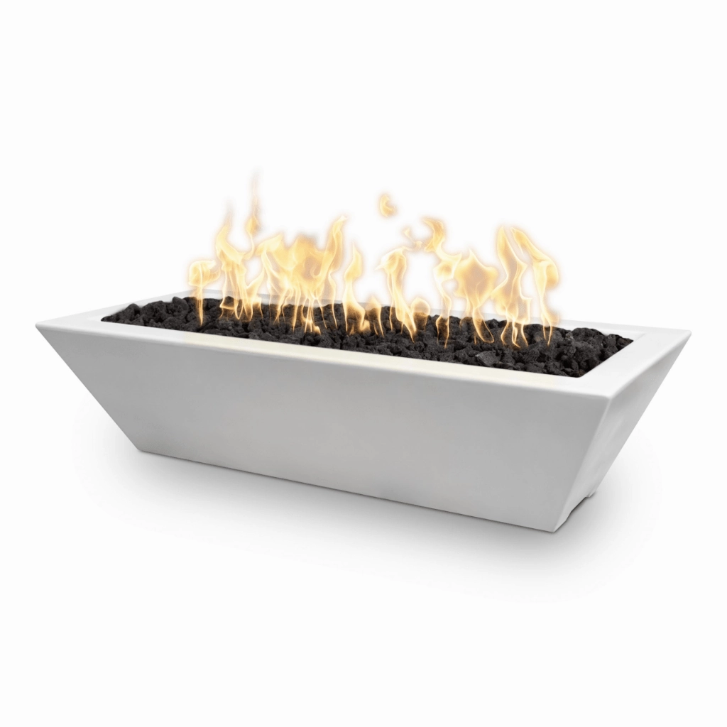 The Outdoor Plus Linear Maya GFRC 48" Concrete Rectangle 12V Electronic Ignition Fire Bowl OPT-4820MFOE12V