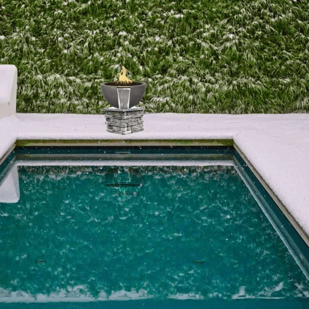 The Outdoor Plus Luna GFRC 30" Concrete Round 12V Electronic Ignition Fire & Water Bowl OPT-LUNFW30E12V