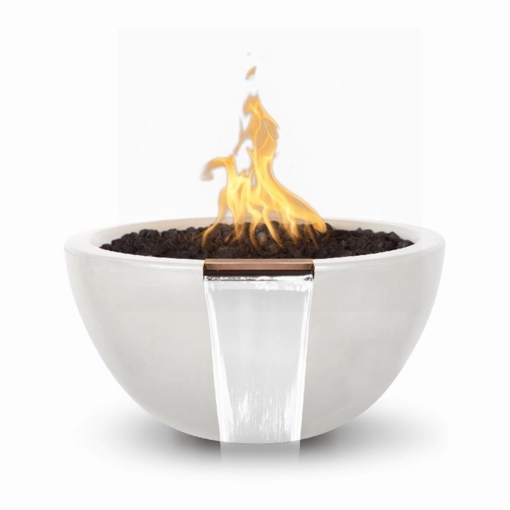 The Outdoor Plus Luna GFRC 30" Concrete Round 12V Electronic Ignition Fire & Water Bowl OPT-LUNFW30E12V