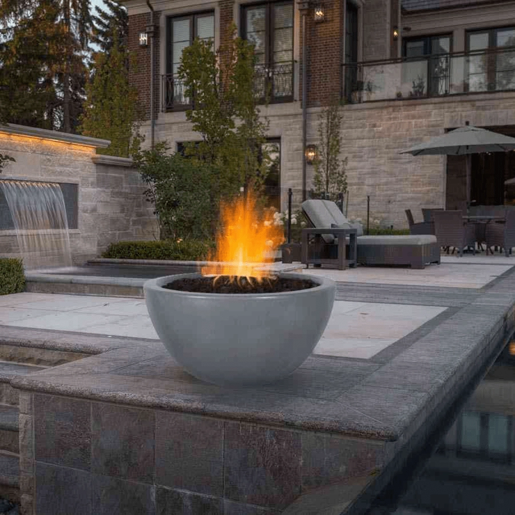 The Outdoor Plus Luna GFRC 38" Concrete Round 12V Electronic Ignition Fire Bowl OPT-LUNFO38E12V