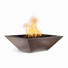 The Outdoor Plus Maya 24" Electronic Ignition Hammered Copper Square Fire Bowl OPT-103-SQ24E12Vportable outdoor fire pit with lid
