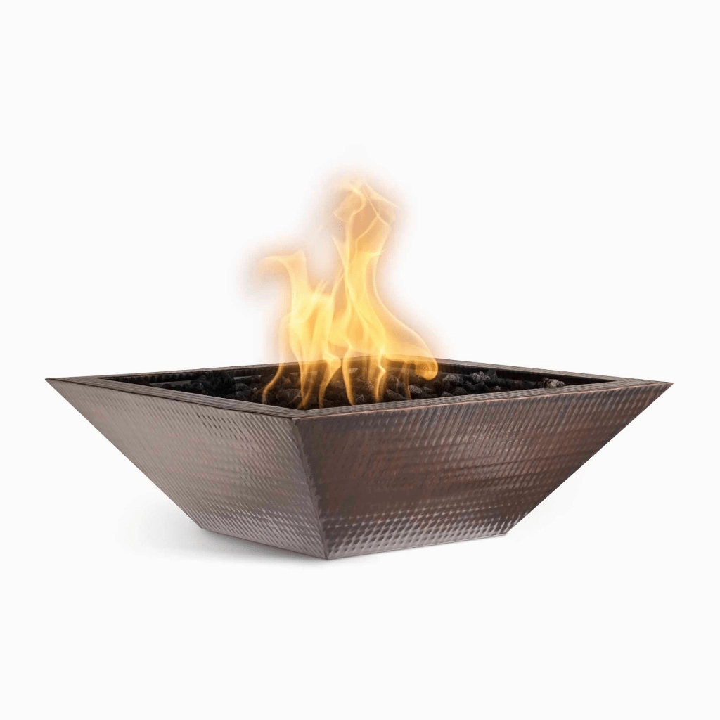 The Outdoor Plus Maya 24" Electronic Ignition Hammered Copper Square Fire Bowl OPT-103-SQ24E12Vportable outdoor fire pit with lid
