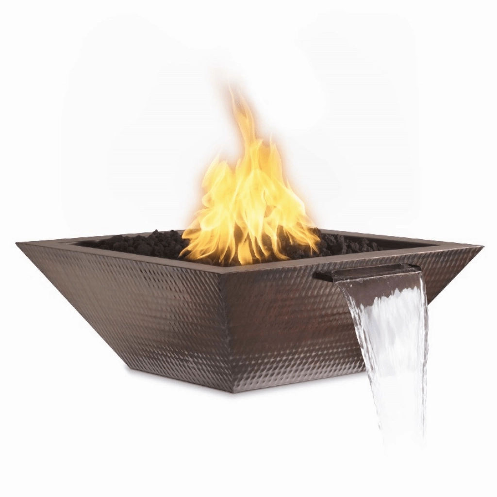 The Outdoor Plus Maya 30" Match Lit Hammered Copper Square Fire & Water Bowl OPT-30SCFWportable outdoor fire pit with lid