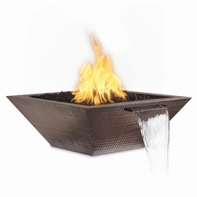 The Outdoor Plus Maya 30" Match Lit Hammered Copper Square Fire & Water Bowl OPT-30SCFWportable outdoor fire pit with lid