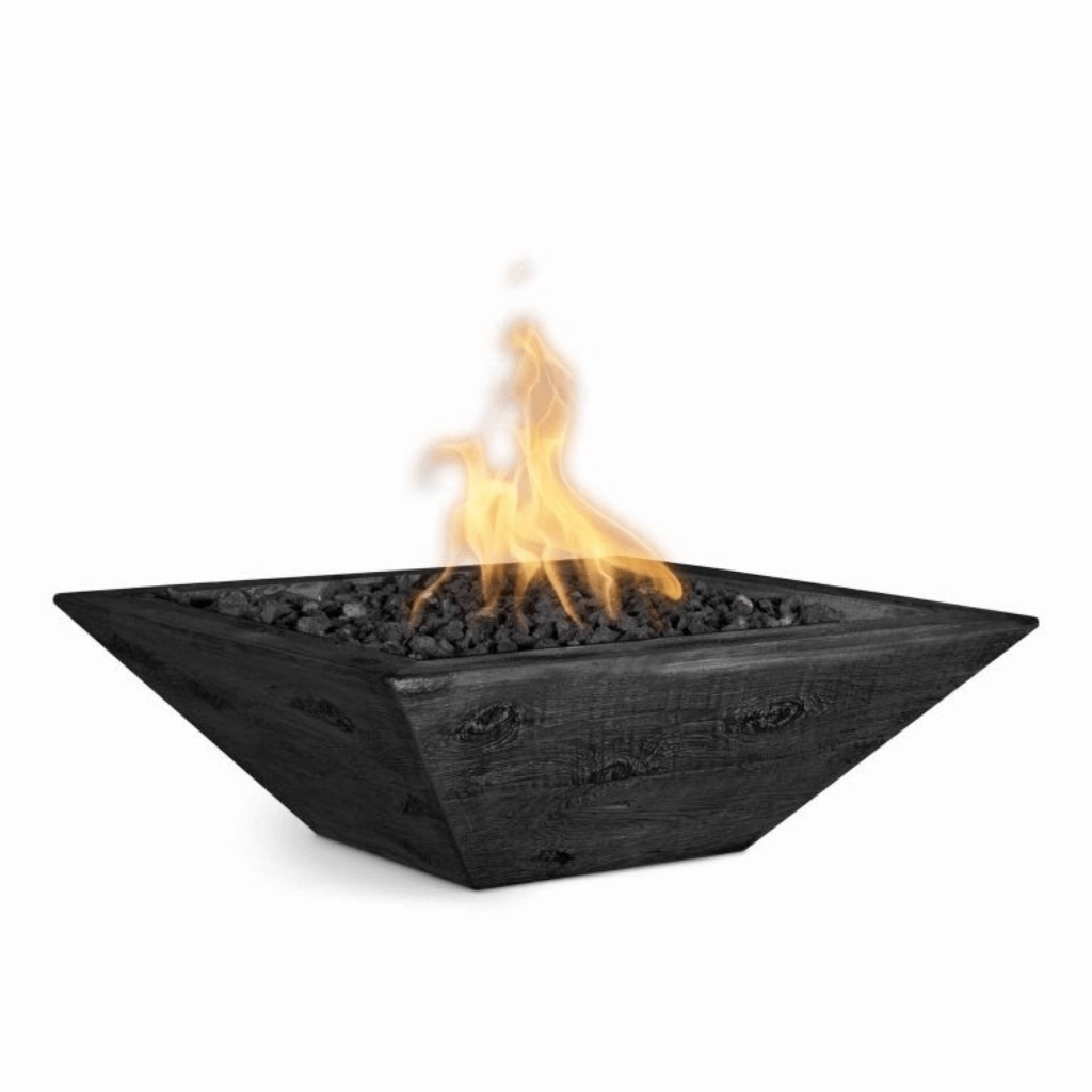 The Outdoor Plus Maya GFRC 24" Wood Grain Concrete Square Match Lit Fire Bowl OPT-24RWGFO