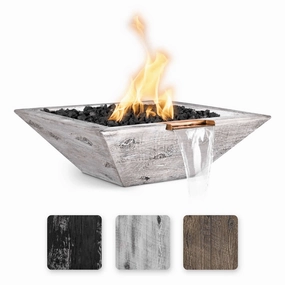 The Outdoor Plus Maya GFRC 30" Wood Grain Concrete Square Match Lit Fire & Water Bowl OPT-30SWGFWportable outdoor fire pit with lid
