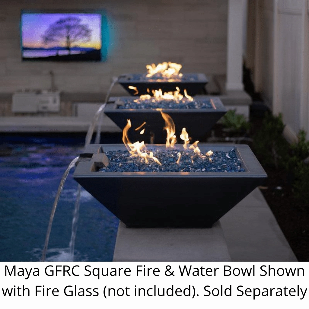The Outdoor Plus Maya GFRC 36" 12V Electronic Ignition Concrete Square Fire & Water Bowl OPT-36SFWE12V