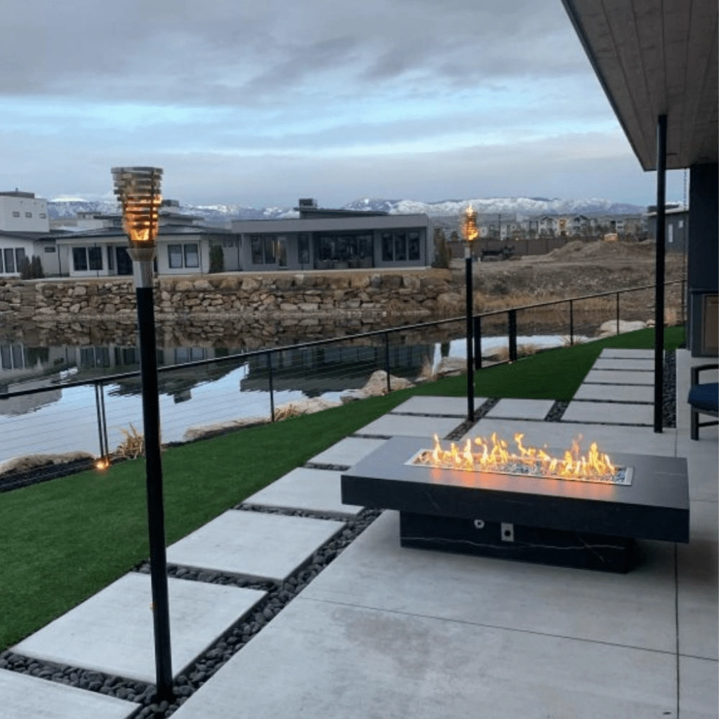 The Outdoor Plus Newport GFRC 120" Match Lit Concrete Rectangle Fire Table OPT-NPTT120