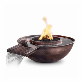 The Outdoor Plus Sedona 27" Hammered Copper Gravity Spill Round 12V Electronic Ignition Fire & Water Bowl OPT-27RCPRFWGSE12Vportable outdoor fire pit with lid