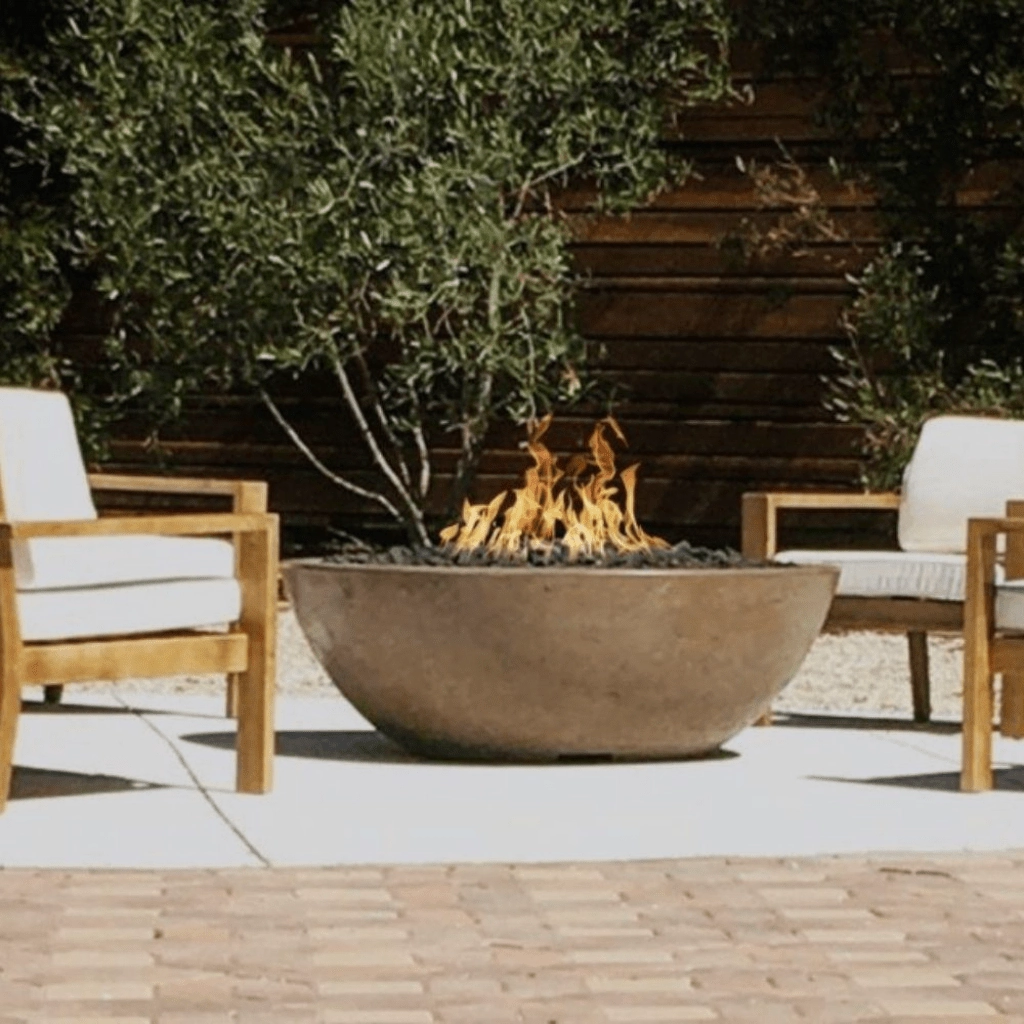 The Outdoor Plus Sedona 60" Narrow Ledge GFRC 110V Electronic Ignition Concrete Round Fire Pit OPT-SED60EKIT