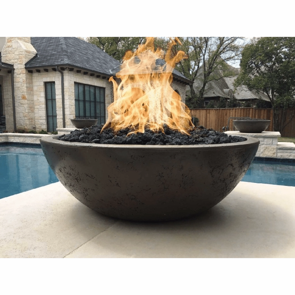 The Outdoor Plus Sedona 60" Narrow Ledge GFRC Flame Sense with Spark Igniter Concrete Round Fire Pit OPT-SED60FSEN
