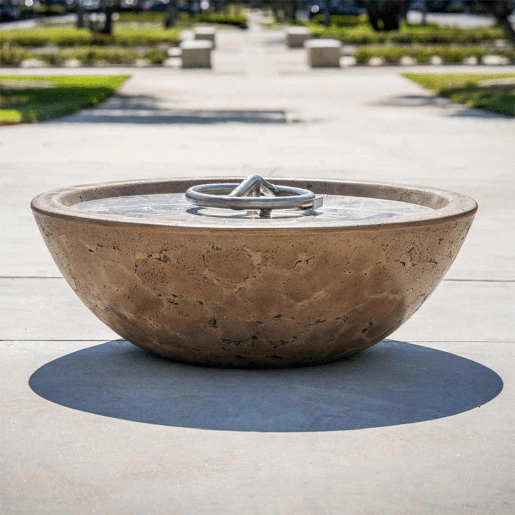 The Outdoor Plus Sedona 60" Narrow Ledge GFRC Flame Sense with Spark Igniter Concrete Round Fire Pit OPT-SED60FSEN