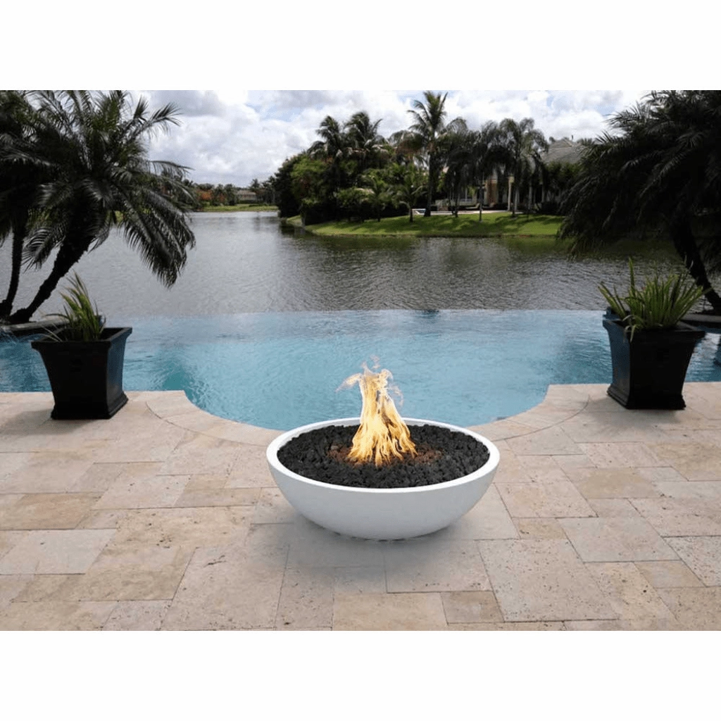 The Outdoor Plus Sedona 60" Narrow Ledge GFRC Flame Sense with Spark Igniter Concrete Round Fire Pit OPT-SED60FSEN