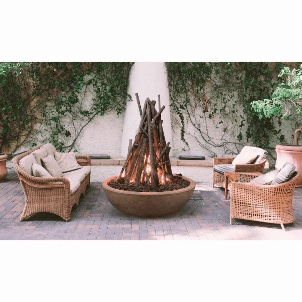 The Outdoor Plus Sedona 60" Narrow Ledge GFRC Flame Sense with Spark Igniter Concrete Round Fire Pit OPT-SED60FSEN