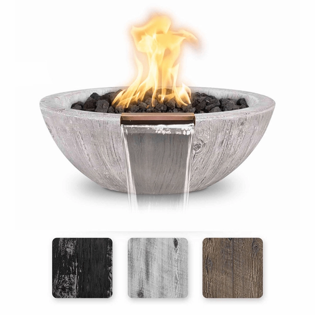 The Outdoor Plus Sedona GFRC 27" Wood Grain Concrete Round Match Lit Fire & Water Bowl OPT-27RWGFW